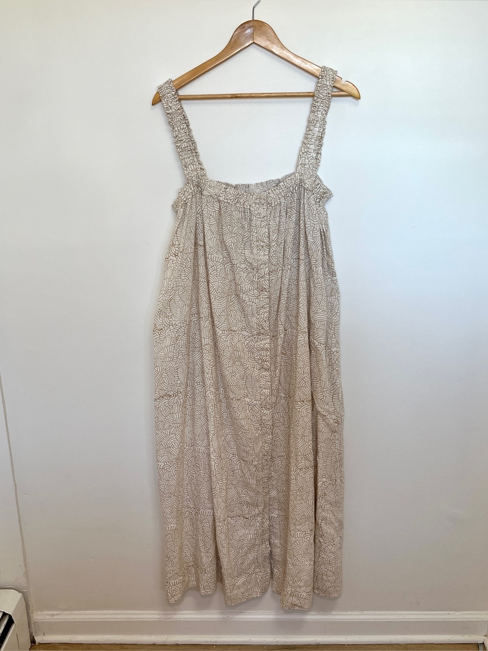 Mirth Women's Beige Pattern Midi Dress Button Front Size M
